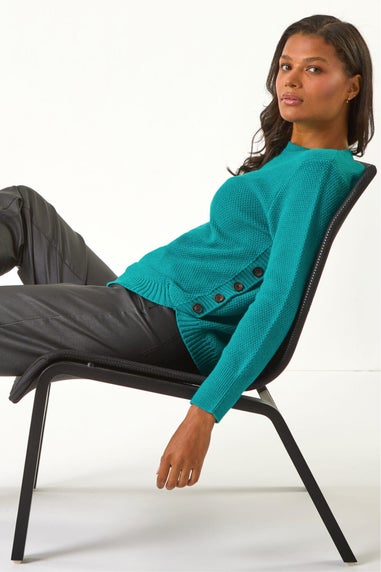 Roman Teal Textured Curved Hem Jumper