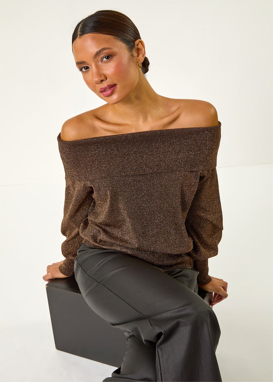 Roman Bronze Bardot Shimmer Knit Jumper