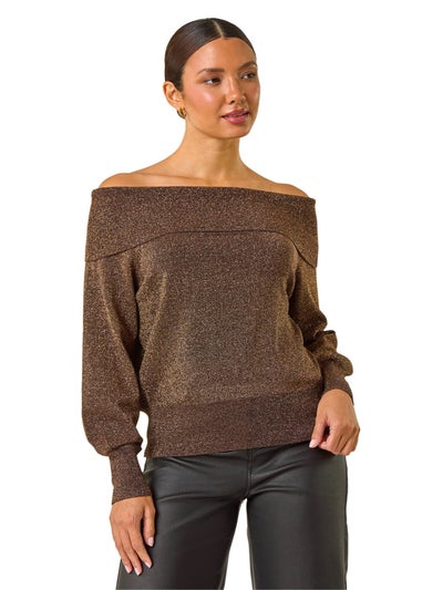 Roman Bronze Bardot Shimmer Knit Jumper