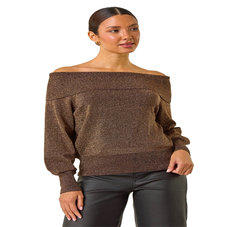 Roman Bronze Bardot Shimmer Knit Jumper