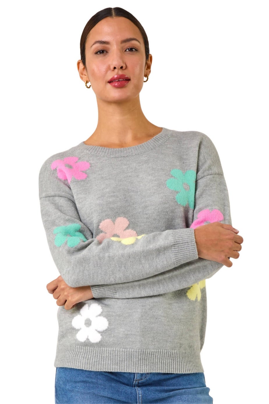 Roman Grey Floral Print Jacquard Knit Jumper