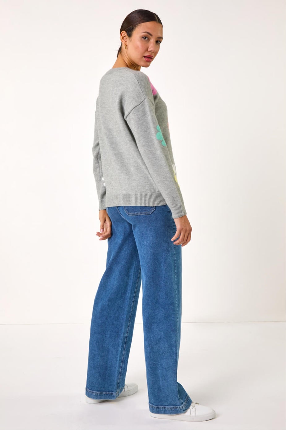 Roman Grey Floral Print Jacquard Knit Jumper