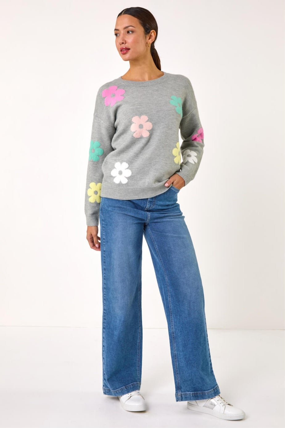 Roman Grey Floral Print Jacquard Knit Jumper
