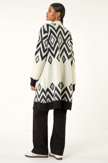 Roman Black Argyle Longline Knit Cardigan