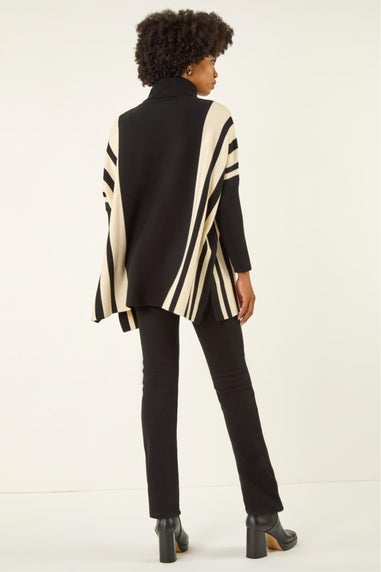 Roman Black Colour Block Stripe Roll Neck Jumper