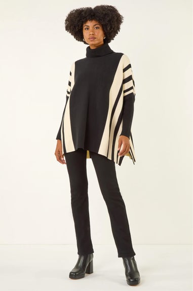 Roman Black Colour Block Stripe Roll Neck Jumper