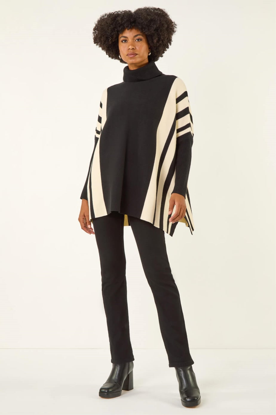 Roman Black Colour Block Stripe Roll Neck Jumper