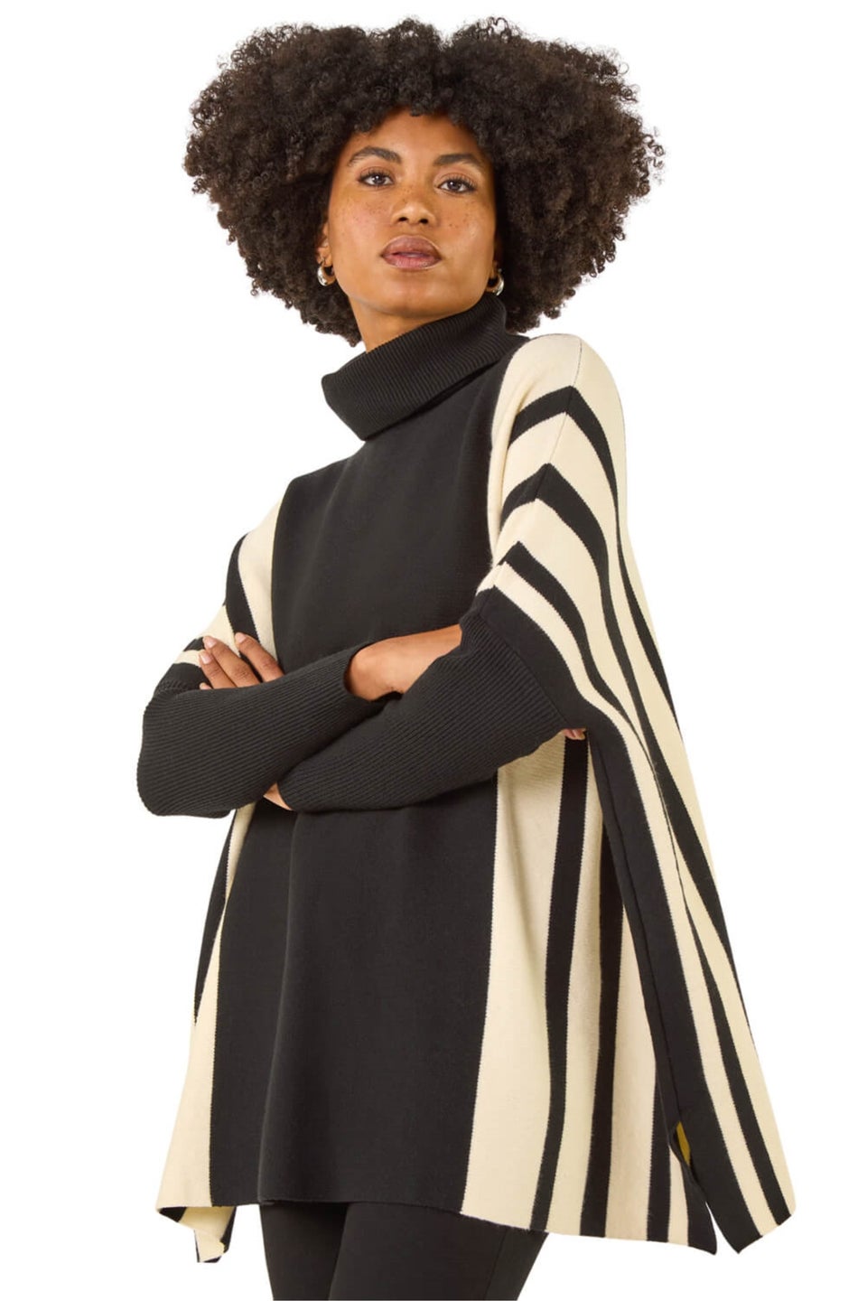 Roman Black Colour Block Stripe Roll Neck Jumper