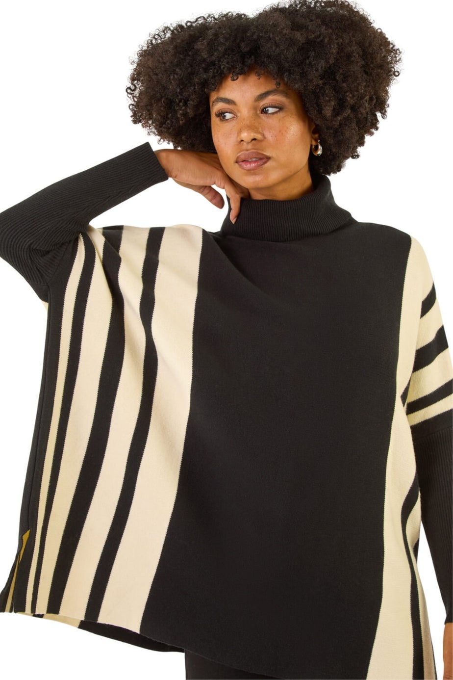 Roman Black Colour Block Stripe Roll Neck Jumper