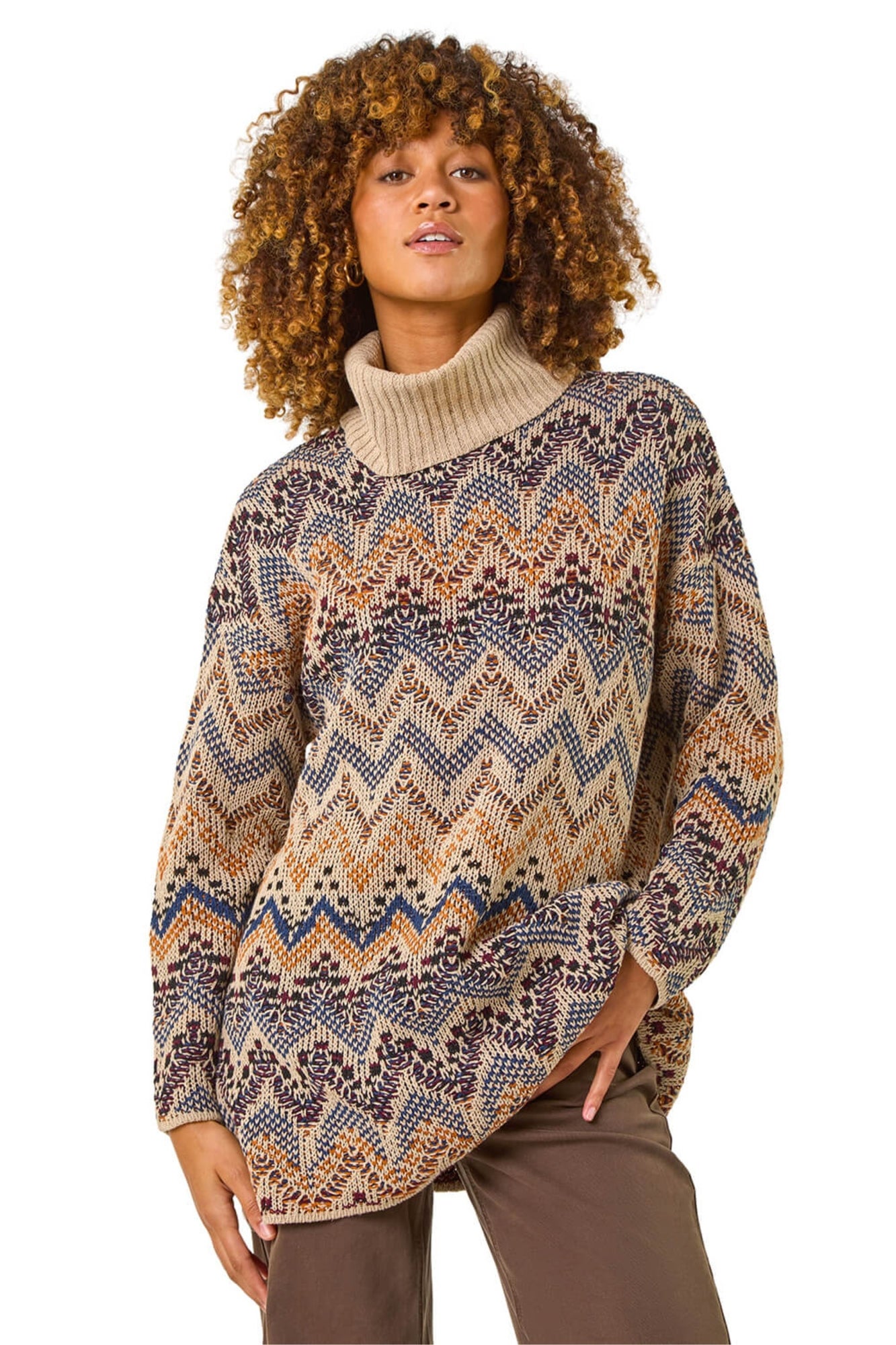 Roman Multi Jacquard Pattern Turtle Neck Knit Jumper - Matalan