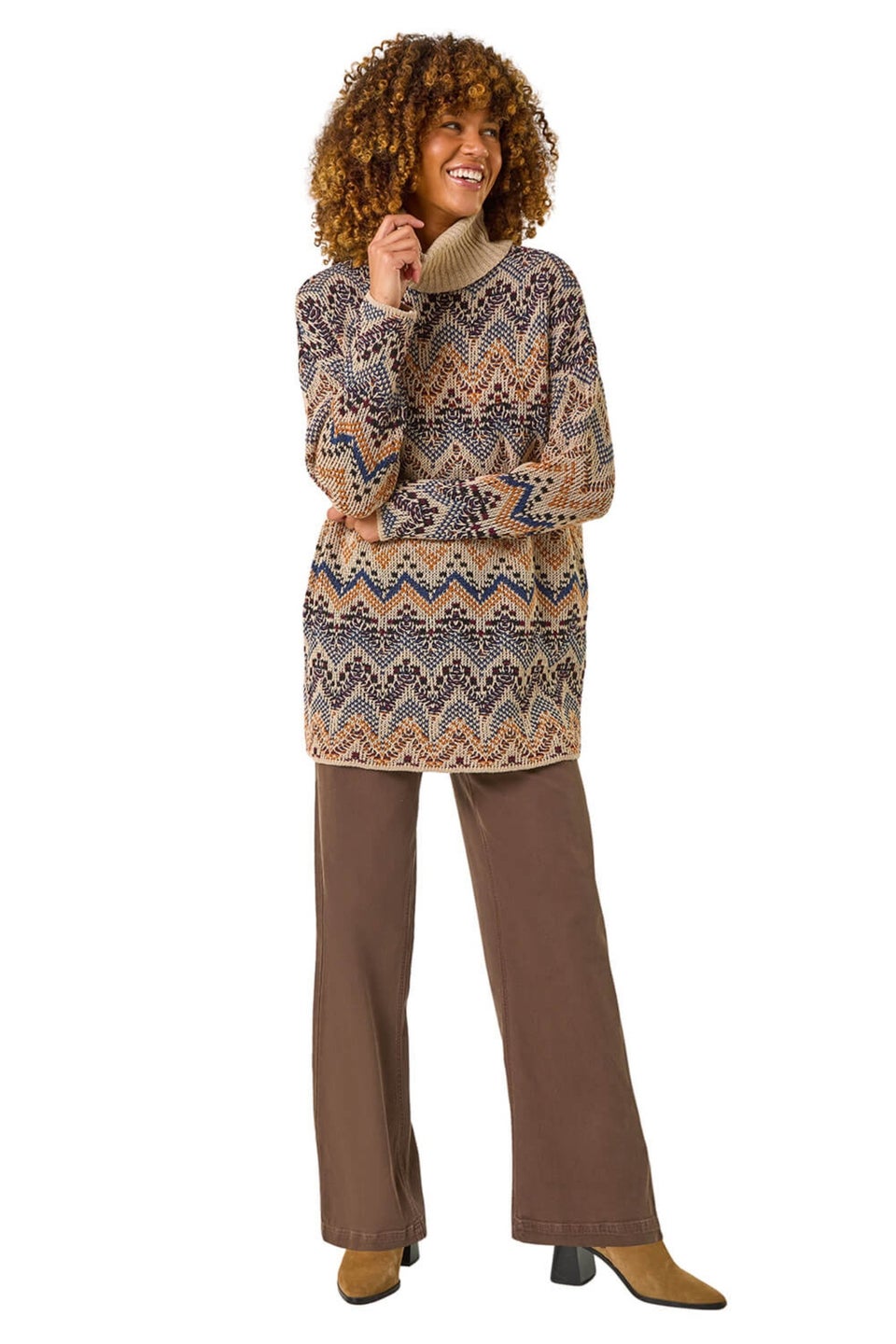 Roman Multi Jacquard Pattern Turtle Neck Knit Jumper