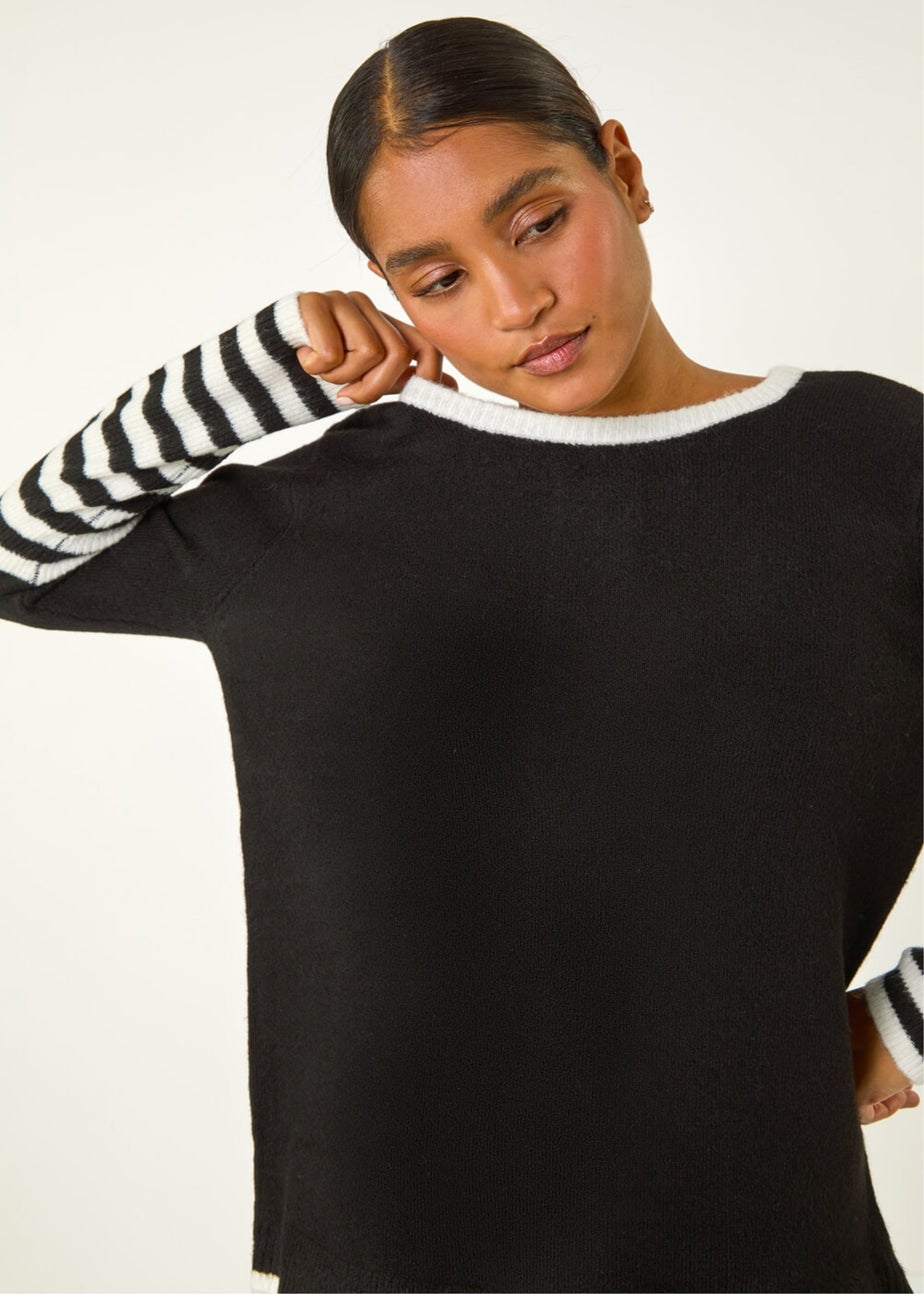 Roman Black Contrast Stripe Detail Knit Jumper