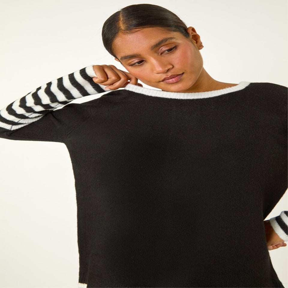 Roman Black Contrast Stripe Detail Knit Jumper