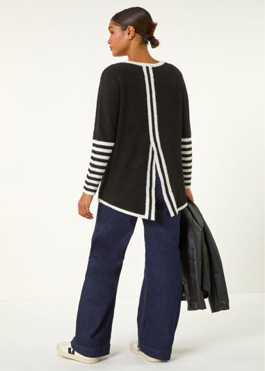 Roman Black Contrast Stripe Detail Knit Jumper