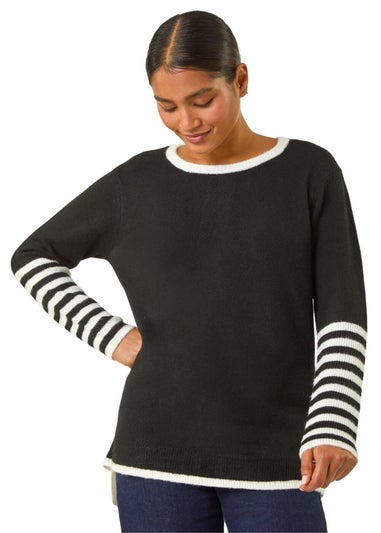 Roman Black Contrast Stripe Detail Knit Jumper
