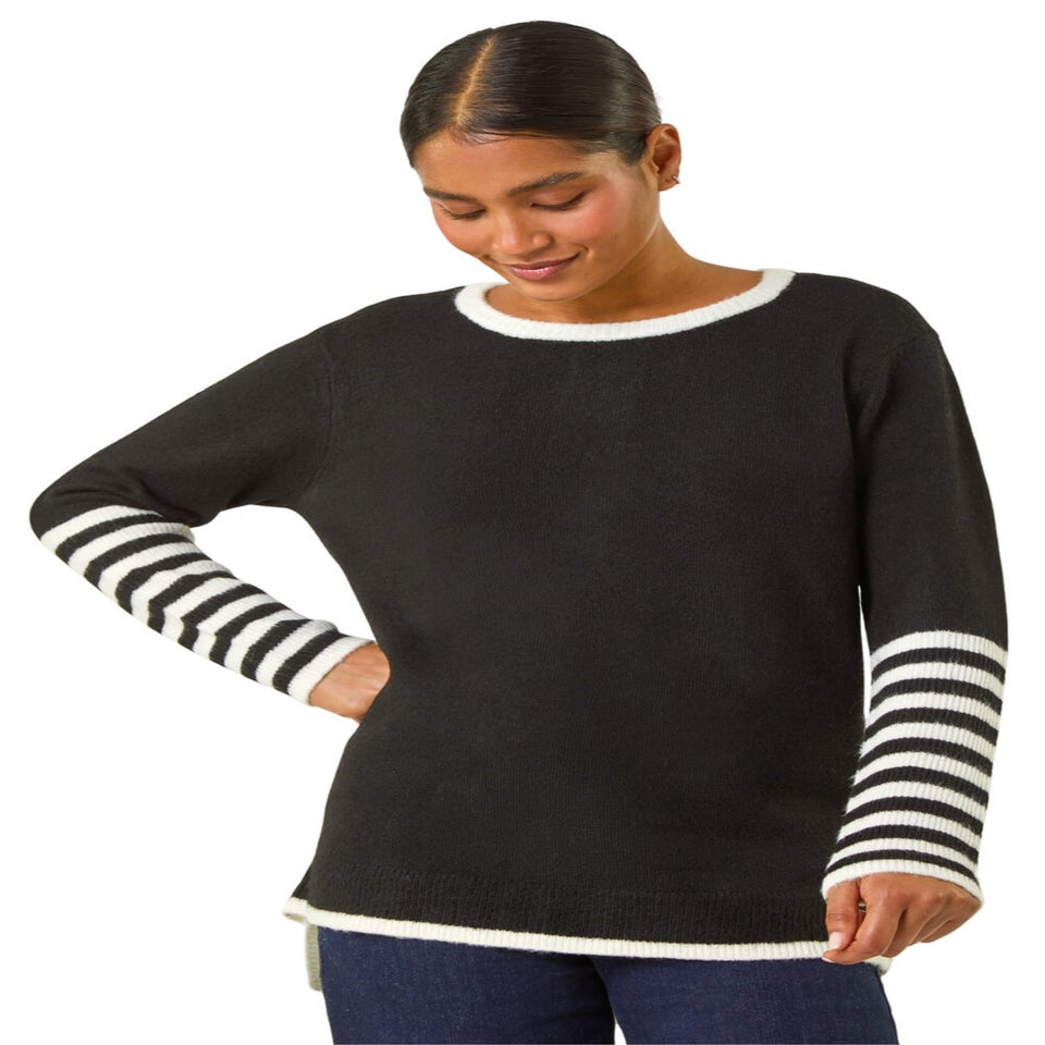 Roman Black Contrast Stripe Detail Knit Jumper