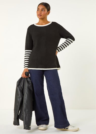 Roman Black Contrast Stripe Detail Knit Jumper
