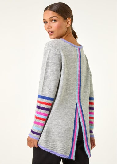 Roman Light Grey Contrast Stripe Detail Knit Jumper