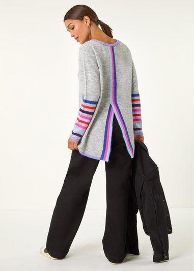 Roman Light Grey Contrast Stripe Detail Knit Jumper