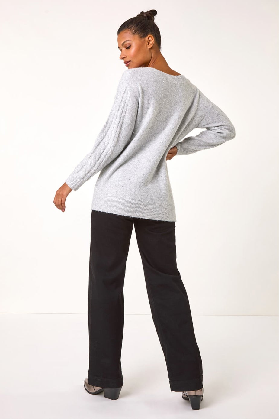 Roman Grey Sequin Cable Knit Jumper