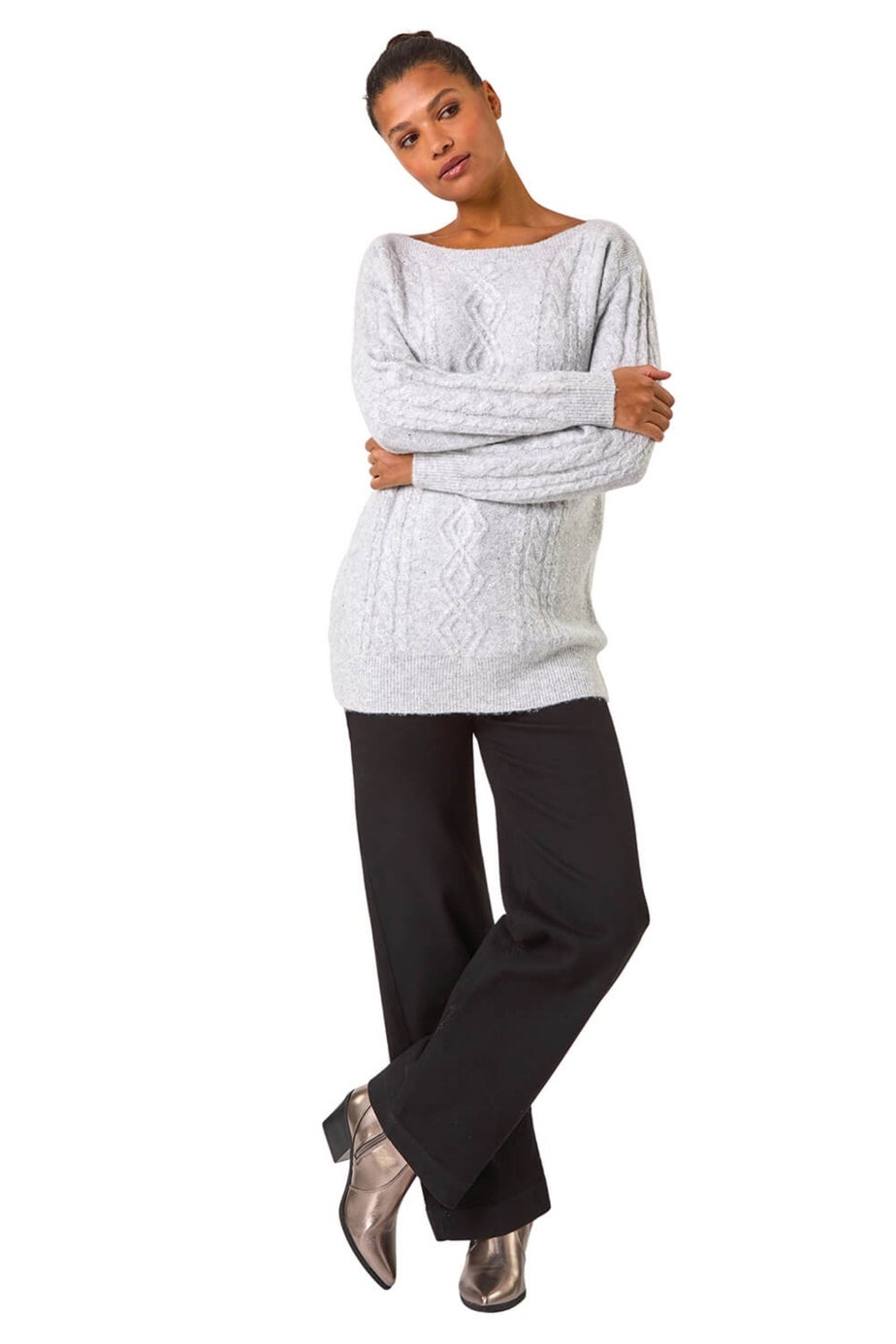 Roman Grey Sequin Cable Knit Jumper