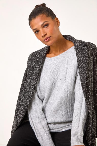 Roman Grey Sequin Cable Knit Jumper