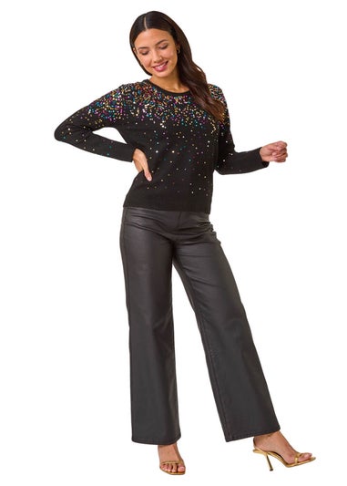 Roman Black Sprinkle Sequin Knit Jumper