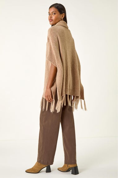 Roman Natural Tassle Trim Knit Poncho