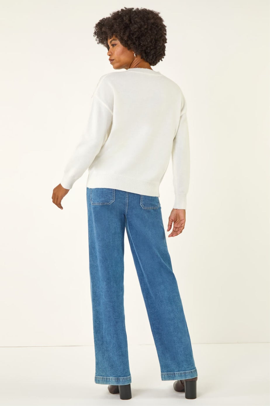 Roman Ivory Floral Embroidered Sequin Knit Jumper