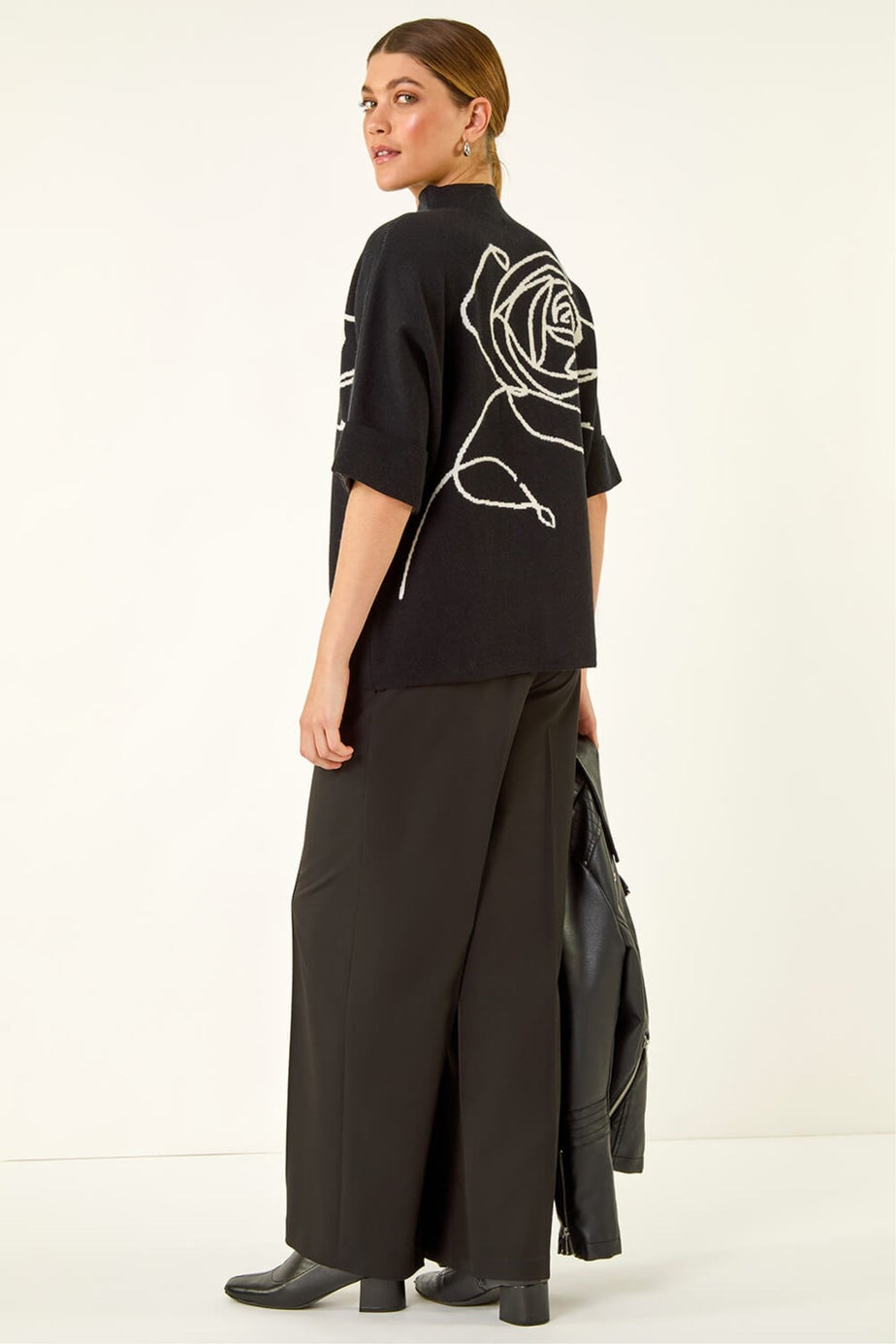 Roman Black Rose Motif High Neck Knit Jumper