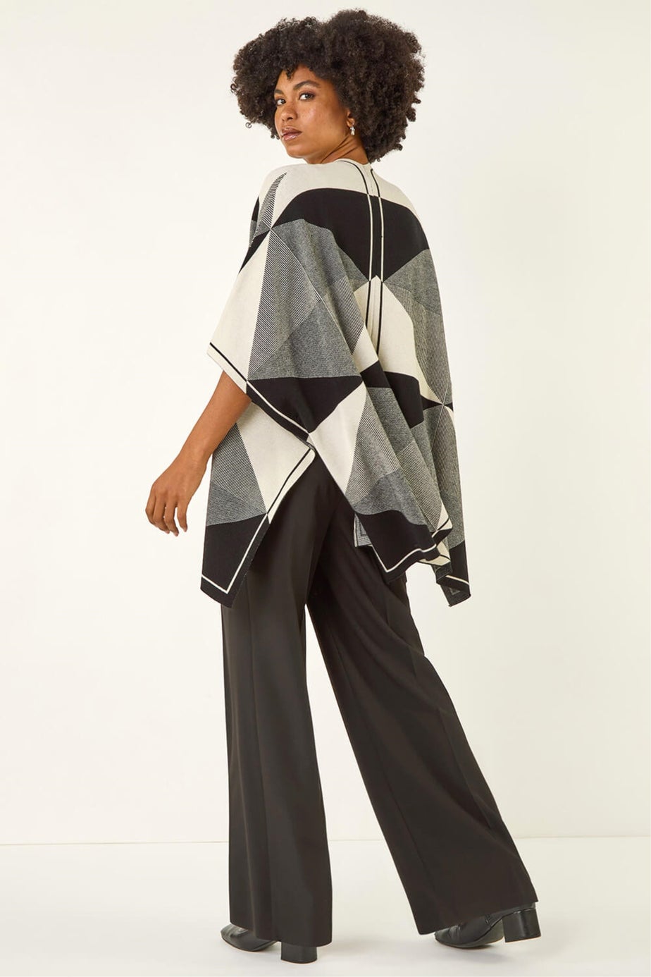 Roman Black Monochrome Knit Poncho