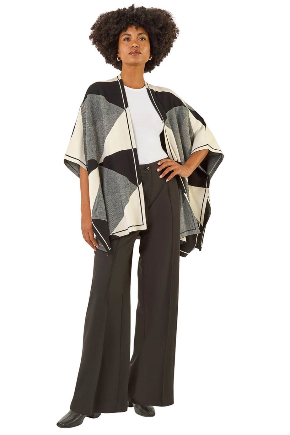 Roman Black Monochrome Knit Poncho