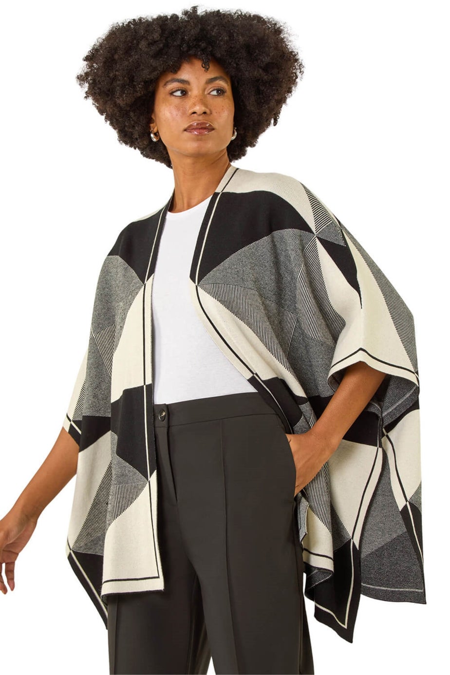 Roman Black Monochrome Knit Poncho