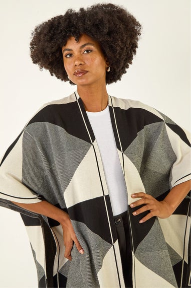 Roman Black Monochrome Knit Poncho