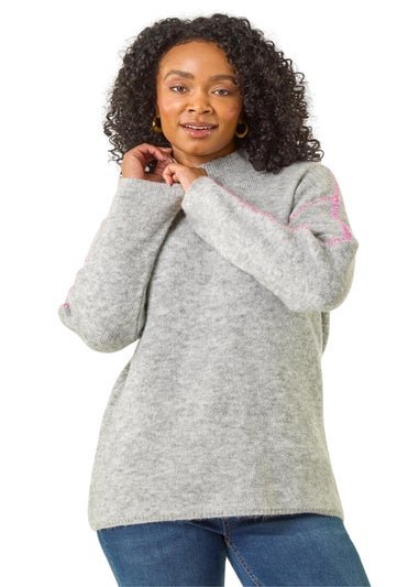 Roman Grey Petite Contrast Stitch Knit Jumper