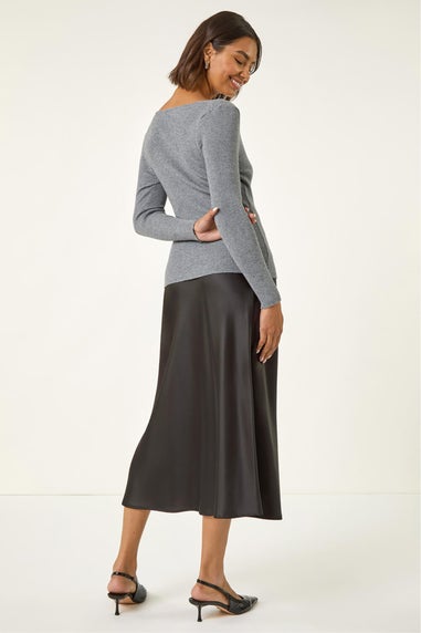 Roman Grey Wrap Button Detail Knit Jumper