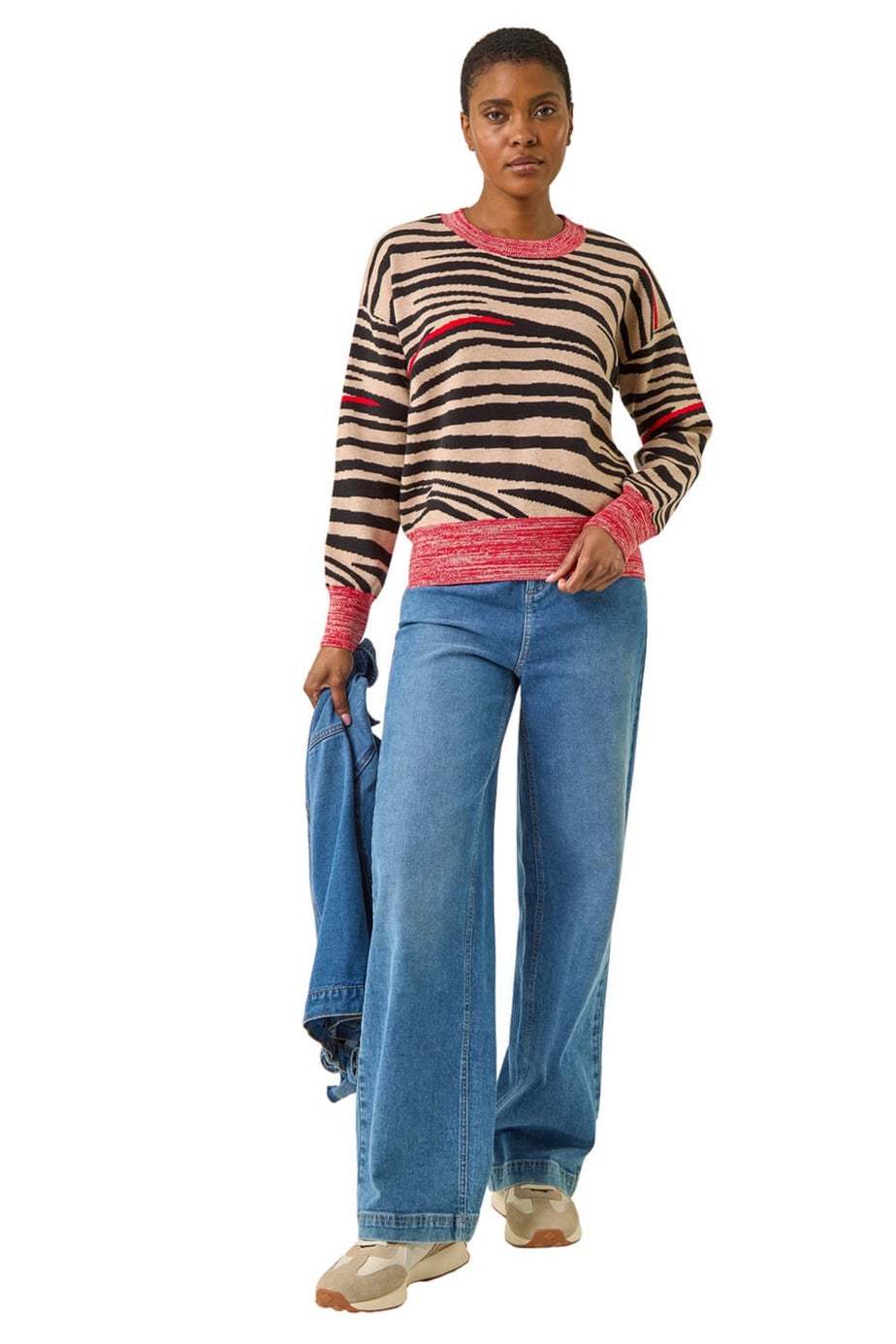 Roman Black Contrast Animal Print Knit Jumper