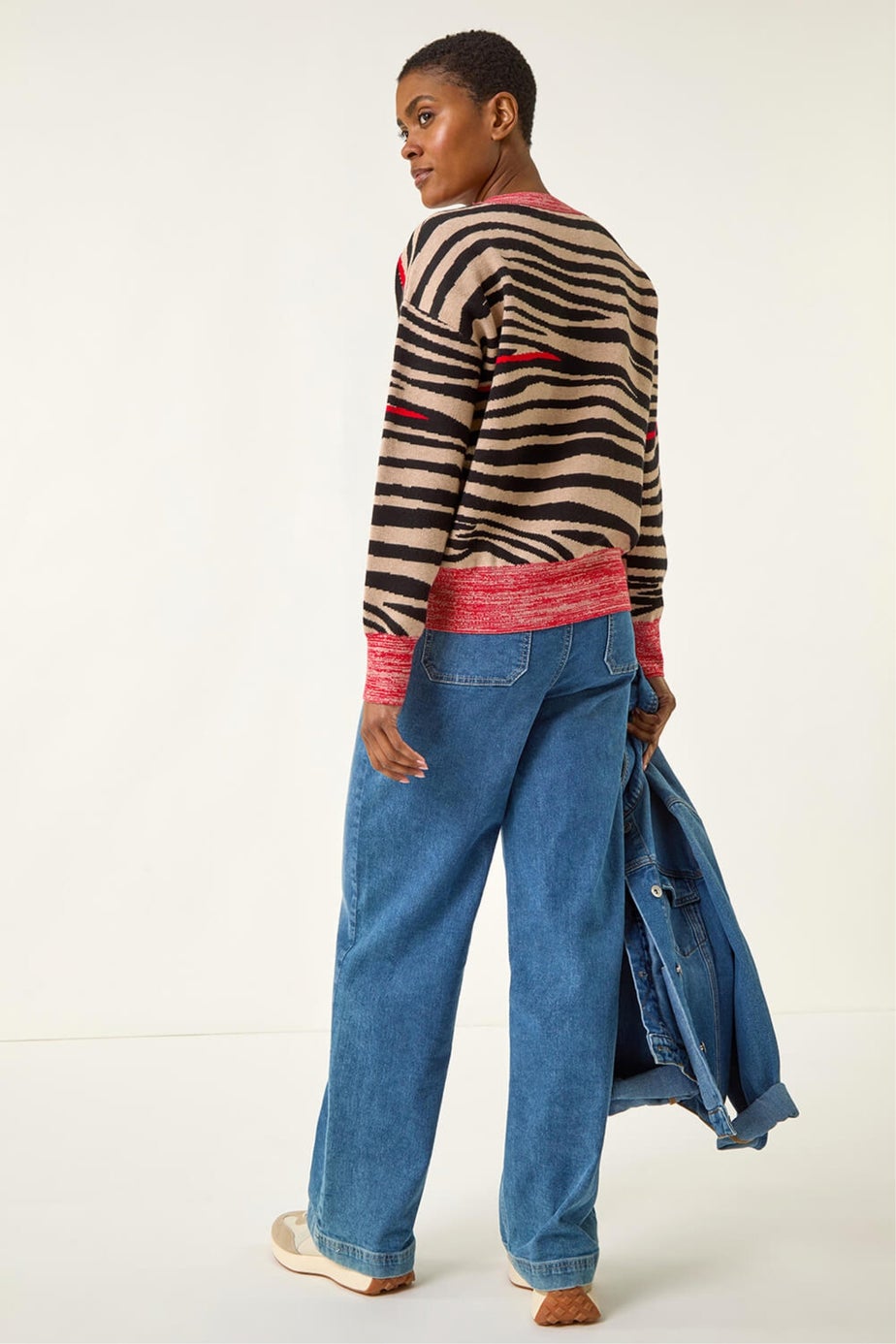 Roman Black Contrast Animal Print Knit Jumper