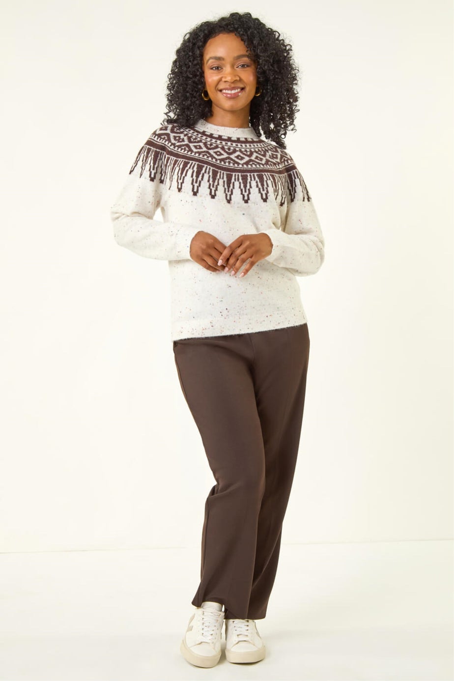 Roman Natural Petite Neppy Fairisle Knit Jumper