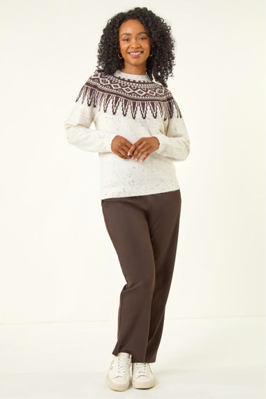 Roman Natural Petite Neppy Fairisle Knit Jumper