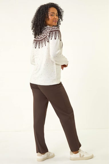 Roman Natural Petite Neppy Fairisle Knit Jumper