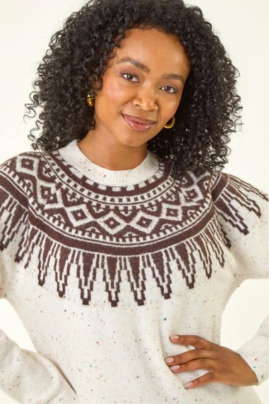 Roman Natural Petite Neppy Fairisle Knit Jumper