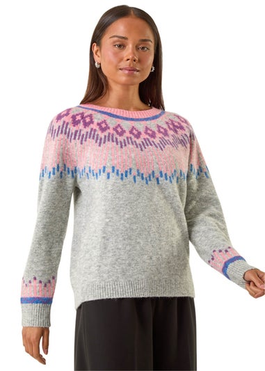 Roman Grey Petite Fairisle Raglan Knit Jumper