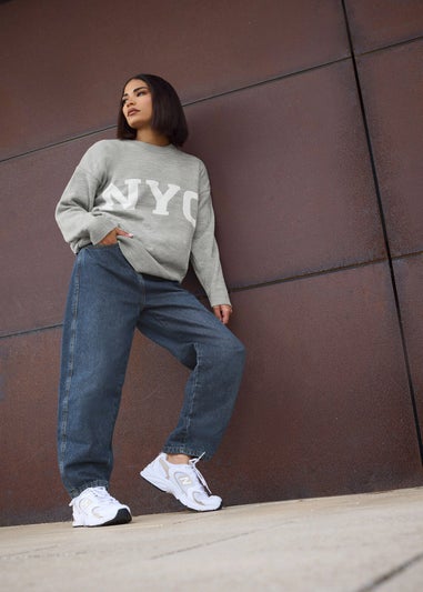 PixieGirl Petite Dark Blue Non-Stretch Barrel Leg Jeans