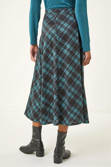 Roman Teal Panelled Check Midi Skirt