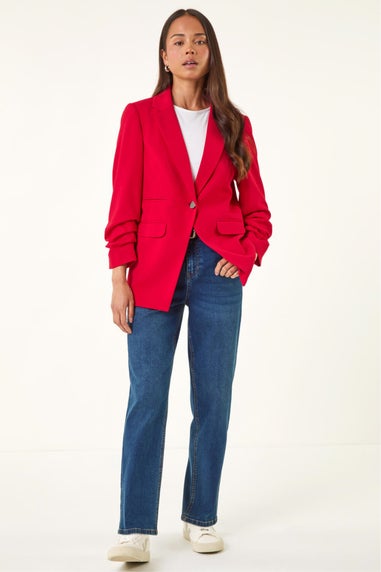 Roman Red Petite Ruched Buttoned Blazer
