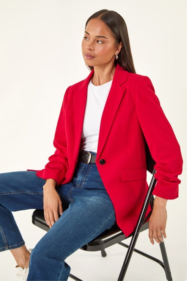 Roman Red Petite Ruched Buttoned Blazer