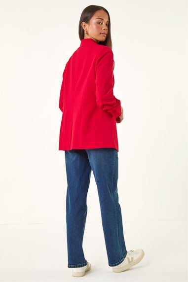 Roman Red Petite Ruched Buttoned Blazer