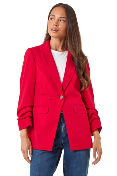 Roman Red Petite Ruched Buttoned Blazer