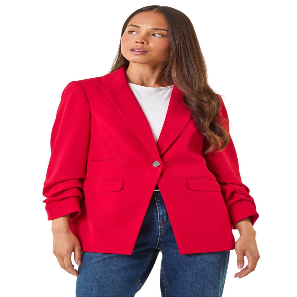 Roman Red Petite Ruched Buttoned Blazer